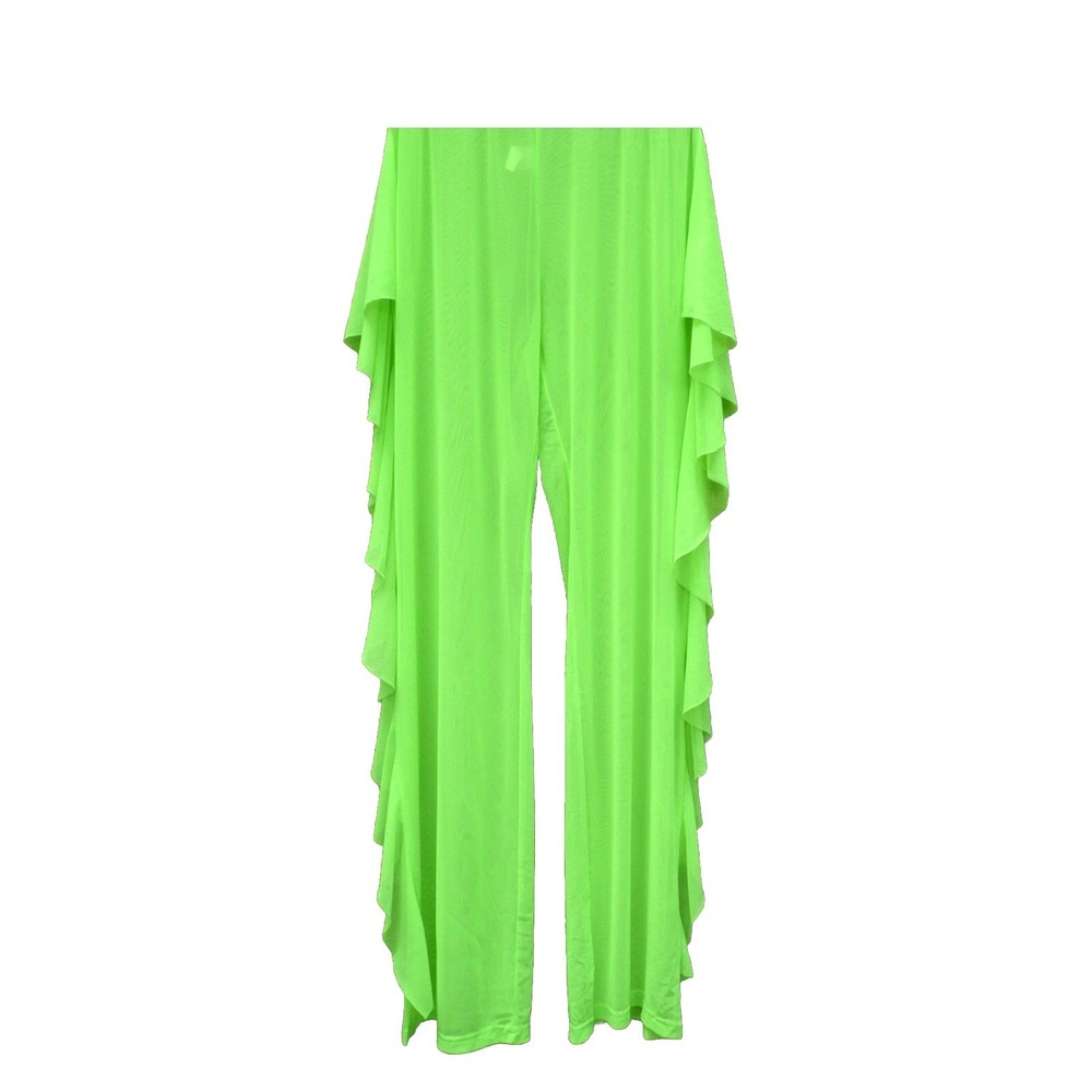 Fashion‎ Nova See Through Size XS Swim Cover Up Pants Neon Green Ruffle Mid Rise